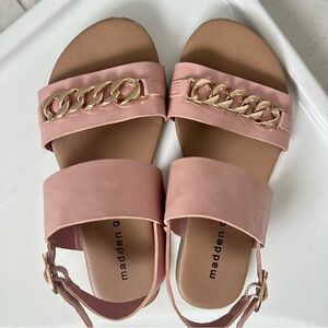 Madden Girl Pink Sandals with Gold Chain Detail Size 1